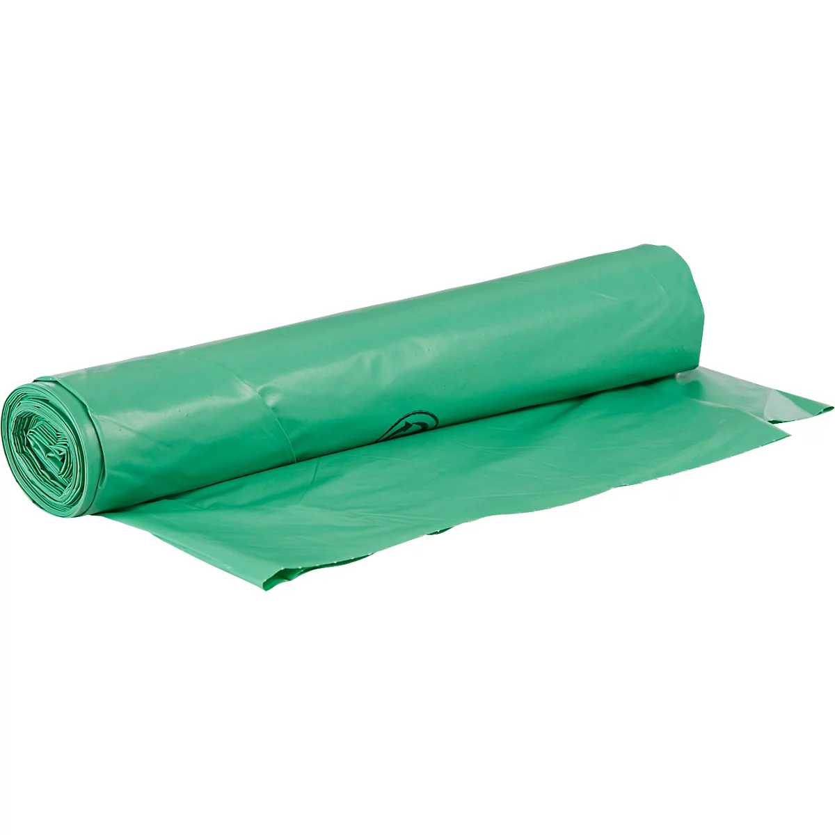 Rouleau de film vert, étalé. L'accent est mis sur la structure, le film est légèrement transparent.
