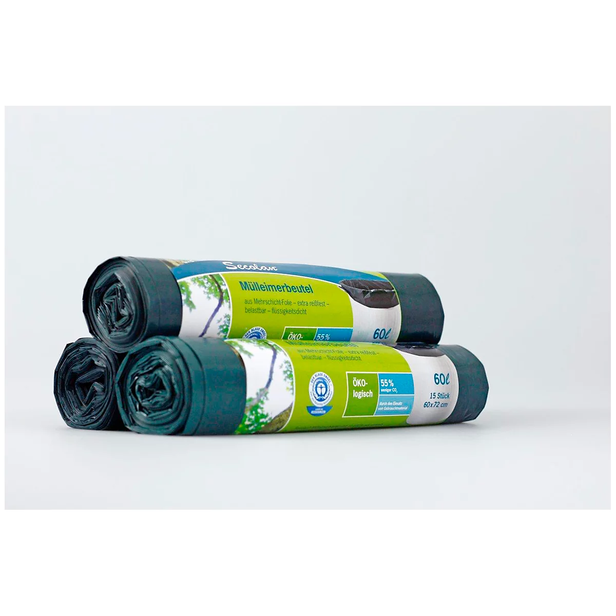Sacs poubelle écologiques Secolan® - polyéthylène recyclé - 60 L - 30 microns - vert - 15 p.
