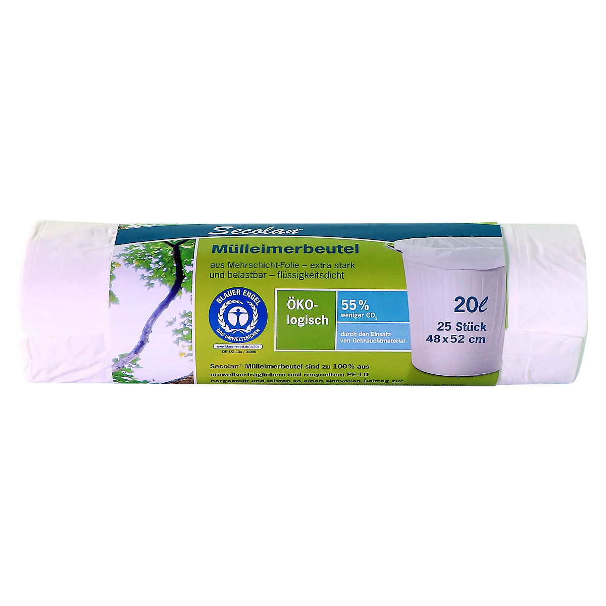Sacs poubelle Secolan®- polyéthylène recyclé - 20 L - 25 microns - blanc - 25 p.