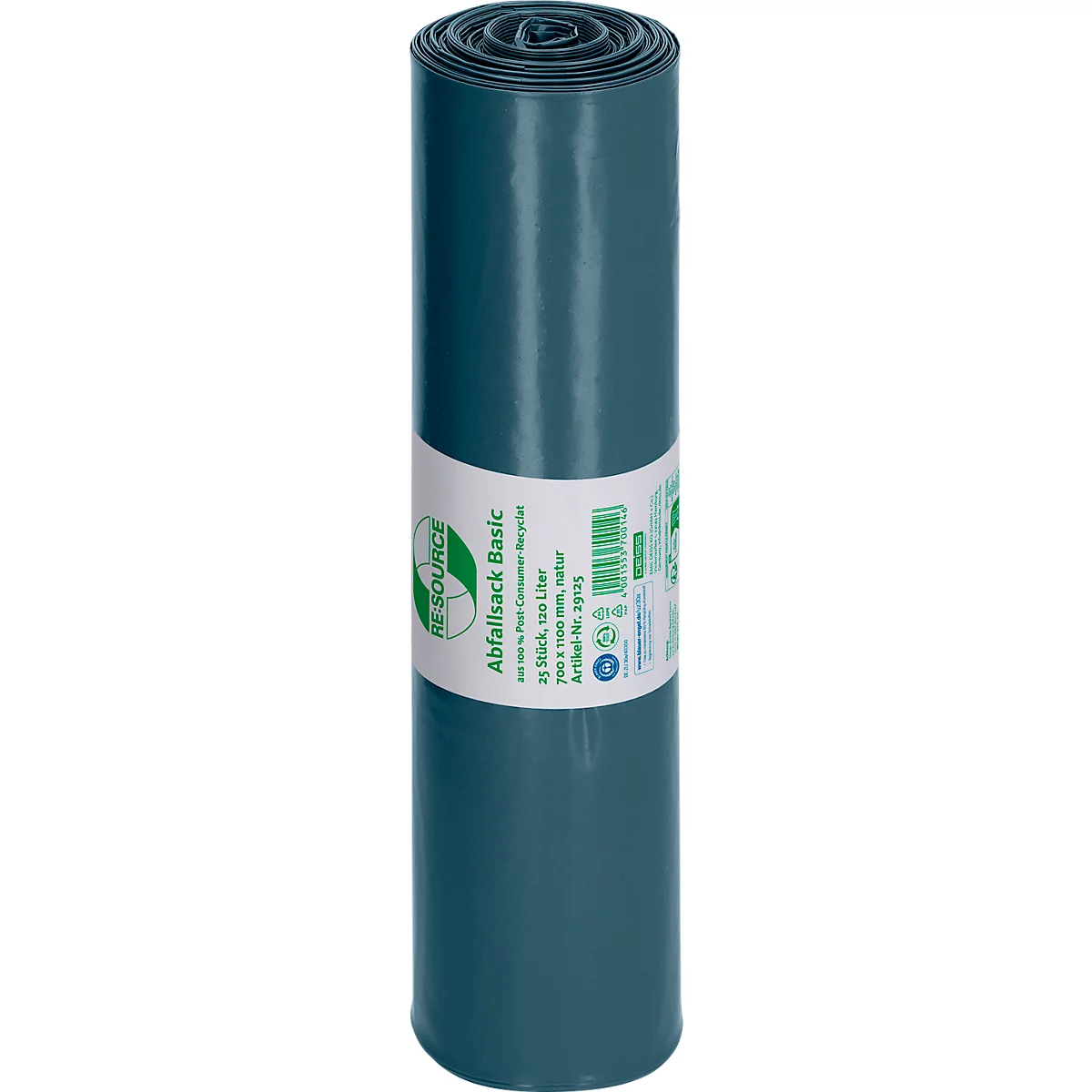 Sacs poubelle Strong de Deiss, 100% PCR LDPE recyclé, 120 litres, particulièrement résistants à la déchirure, L 700 x H 1100 mm, naturel, 31 µm, 250 pièces
