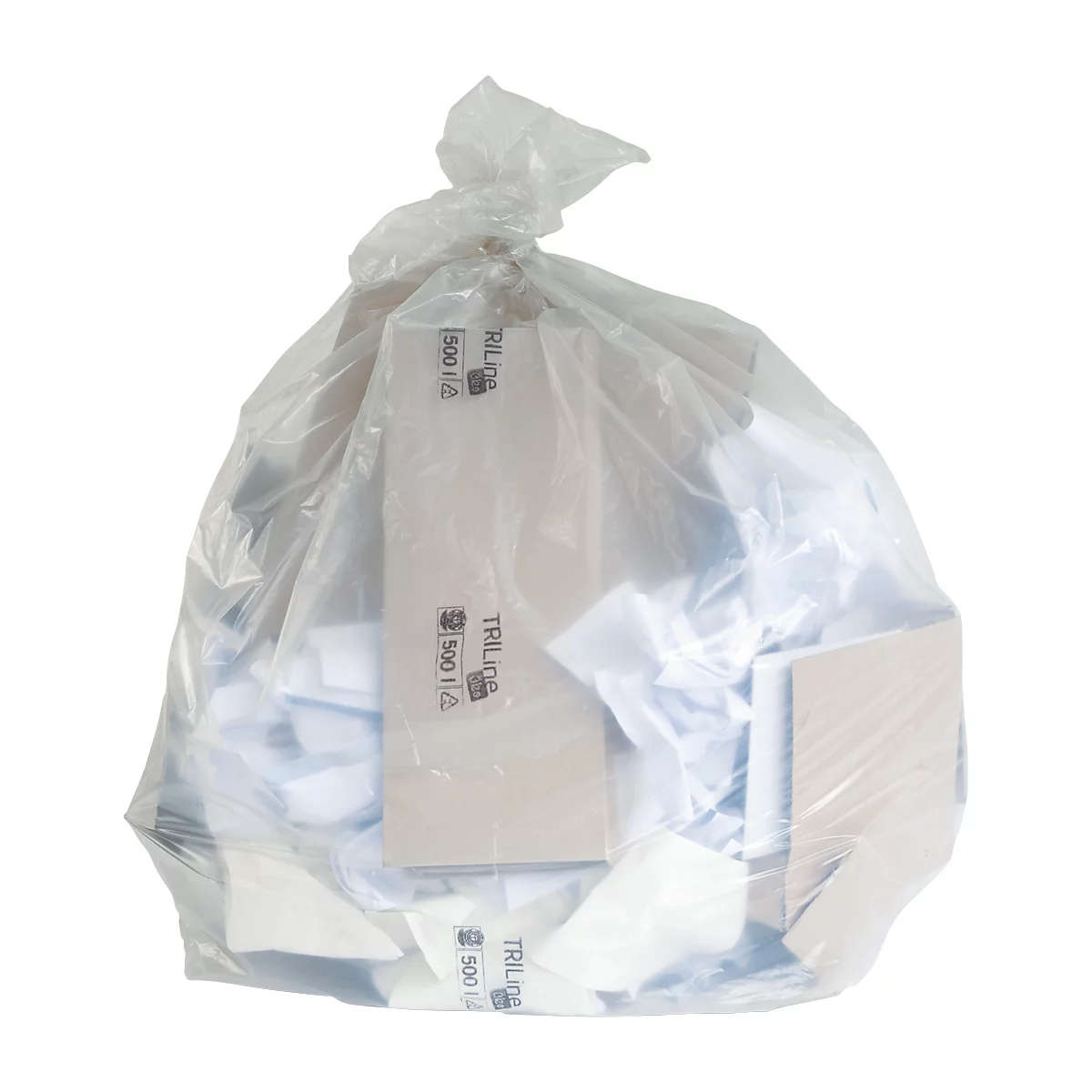Sacs poubelle TRILine® - en polyéthylène recyclé - L 700 x l. 500 x H 2400 mm - 1000 L - 40 microns - transparent - 50 p.
