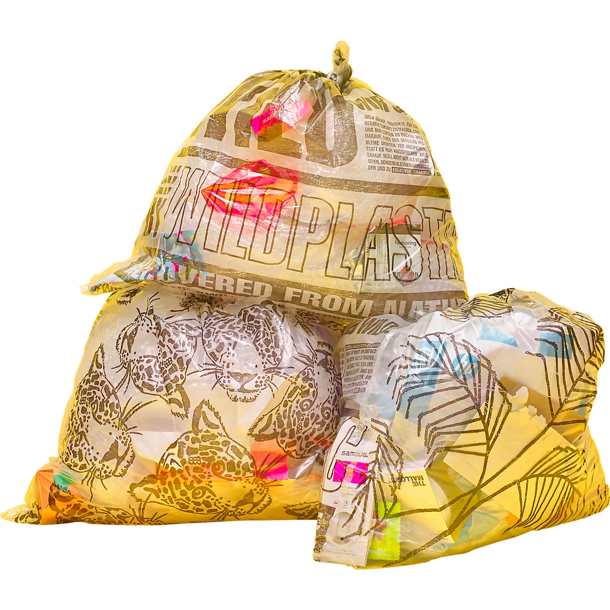 Sacs poubelle Wildplastic® - LDPE recyclé - L 750 x H 570 mm - 35 L - 25 µm - 100 % recyclables - transparent - 15 rouleaux de 12 sacs