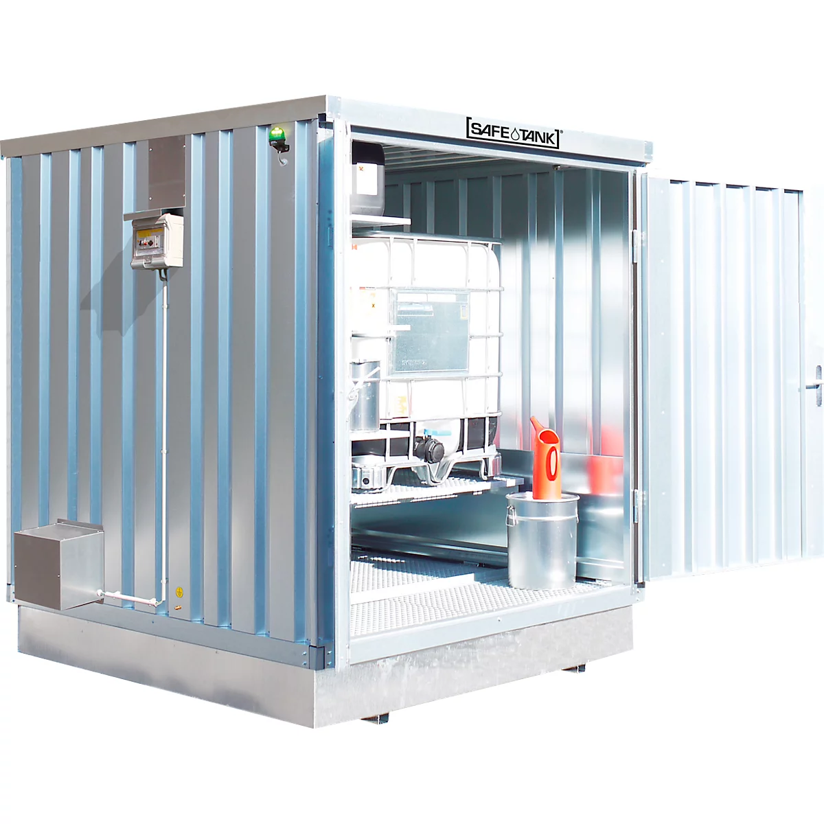 Säbu container voor gevaarlijke stoffen SAFE Tank 400 KTC ECO, voor actieve opslag, met tijdelijke, explosieveilige ventilator, B 2100 × D 2170 × H 2400 mm