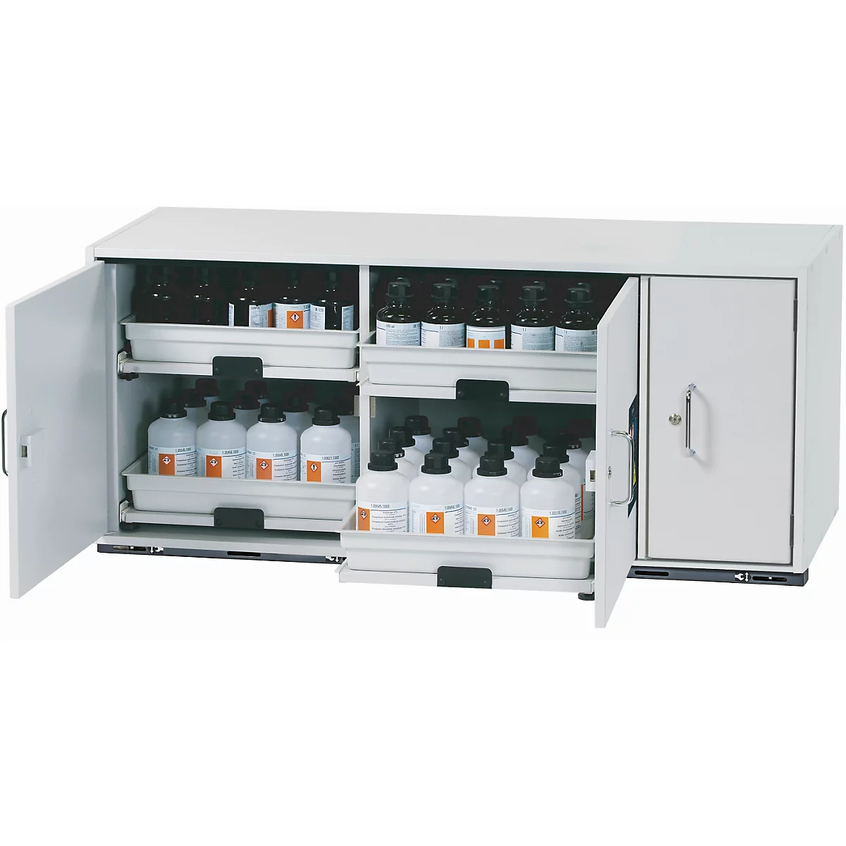 Säuren- und Laugen-Unterbauschrank asecos SL-CLASSIC-UB, Flügeltüren, Front Lichtgrau, B 1400 x T 570 x H 600 mm