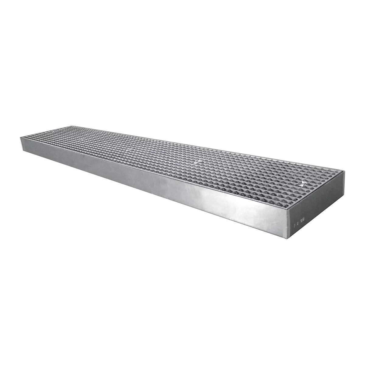 Long, rectangular metal grating plate with a honeycomb pattern.