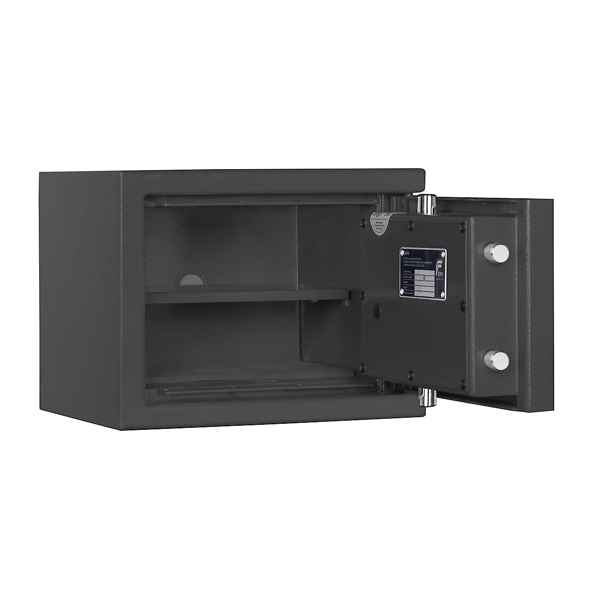 Safe Lyra 0, klasse 0 volgens EN 1143-1, 8,2 l, deur rechts draaiend, dubbelbaardsluiting, 1 legbord, B 350 x D 280 x H 270 mm, grafietgrijs RAL 7024