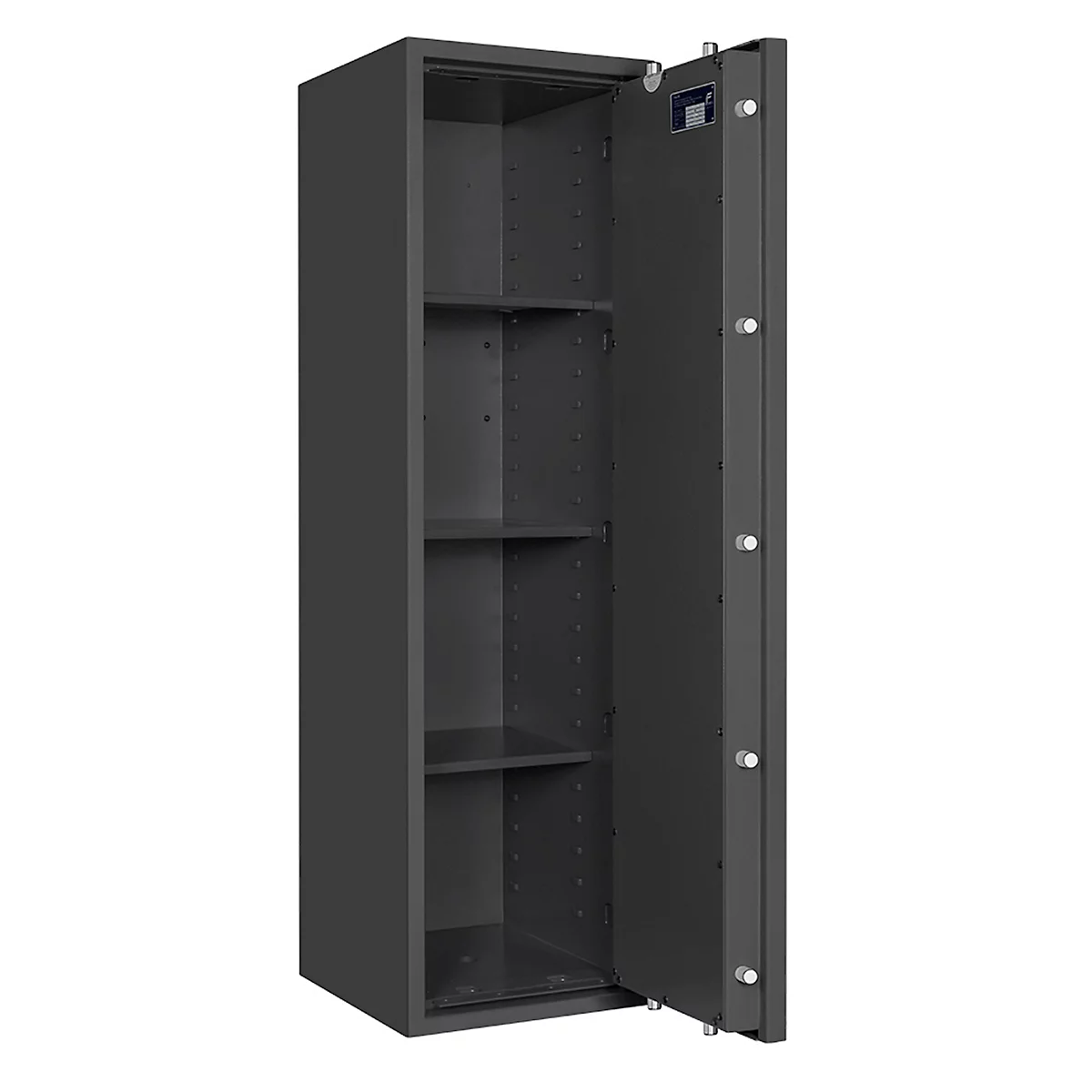Safe Lyra 12, klasse 0 volgens EN 1143-1, 125 l, deur rechts draaiend, dubbelbaardsluiting, 3 etages, B 400 x D 420 x H 1400 mm, grafietgrijs RAL 7024