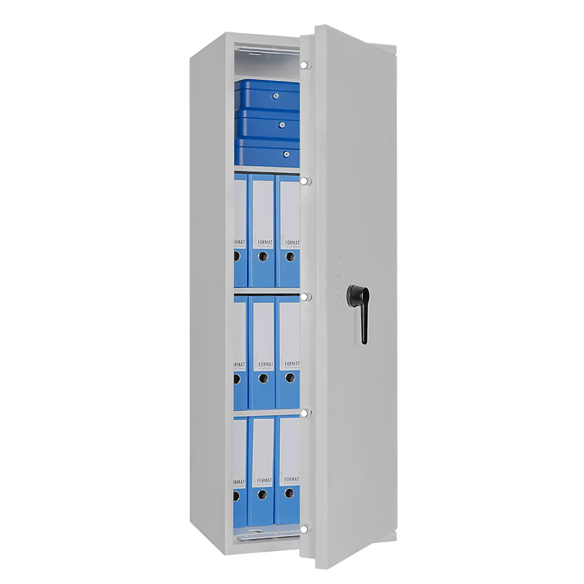 Safe Lyra 14, klasse 0 volgens EN 1143-1, 165 l, deur rechts draaiend, dubbelbaardsluiting, 3 etages, B 500 x D 420 x H 1400 mm, lichtgrijs RAL 7035