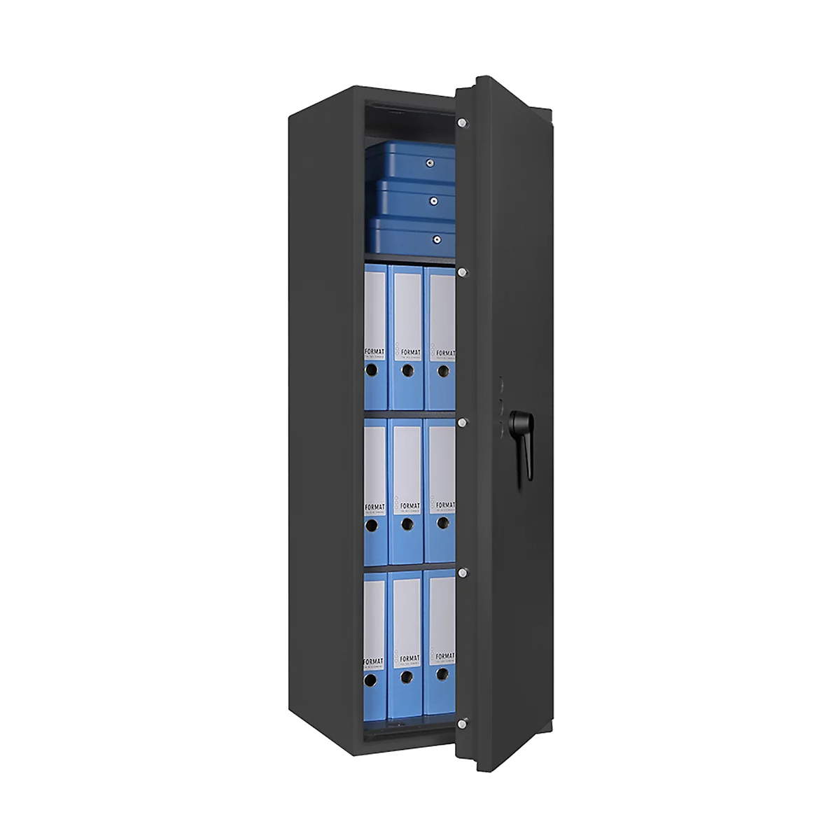 Safe Lyra 14, klasse I volgens EN 1143-1, 165 l, deur rechts draaiend, dubbelbaardsluiting, 3 etages, B 500 x D 420 x H 1400 mm, grafietgrijs RAL 7024