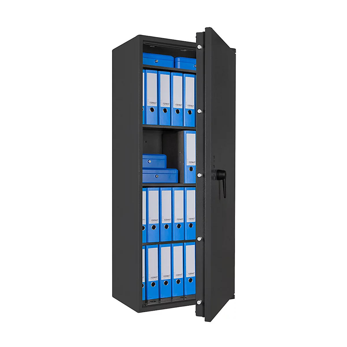 Safe Lyra 16, klasse I volgens EN 1143-1, 252 l, deur rechts draaiend, dubbelbaard slot, 4 legborden, B 650 x D 420 x H 1550 mm, grafietgrijs RAL 7024