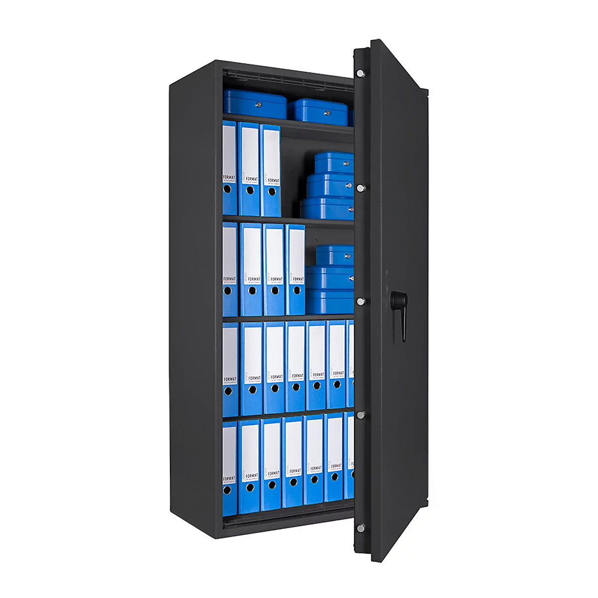 Safe Lyra 18, klasse 0 volgens EN 1143-1, 341 l, deur rechts draaiend, dubbelbaardsluiting, 4 etages, B 850 x D 420 x H 1550 mm, grafietgrijs RAL 7024