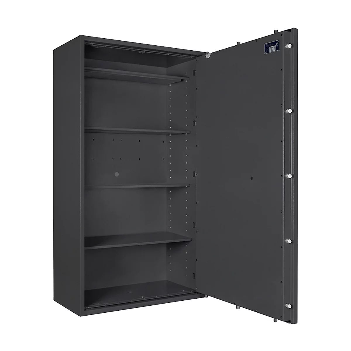 Safe Lyra 18, klasse 0 volgens EN 1143-1, 341 l, deur rechts draaiend, dubbelbaardsluiting, 4 etages, B 850 x D 420 x H 1550 mm, grafietgrijs RAL 7024