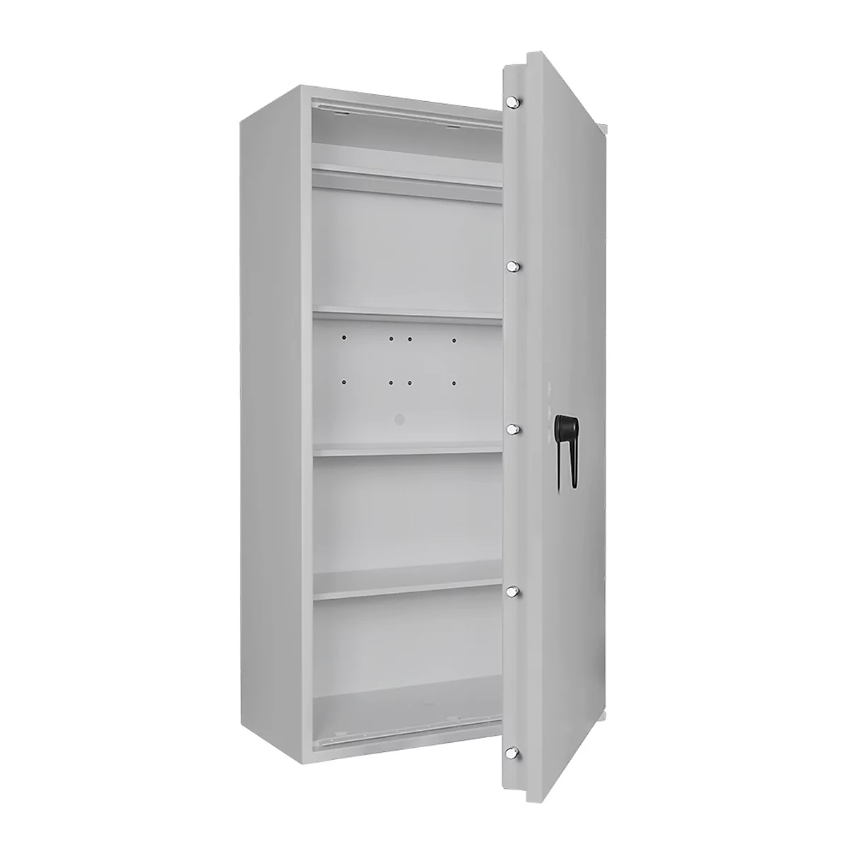 Safe Lyra 18, klasse 0 volgens EN 1143-1, 341 l, deur rechts draaiend, dubbelbaardsluiting, 4 etages, B 850 x D 420 x H 1550 mm, lichtgrijs RAL 7035