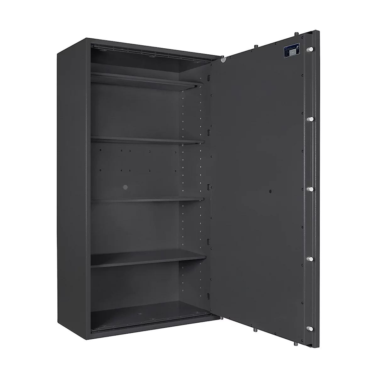 Safe Lyra 18, klasse I volgens EN 1143-1, 341 l, deur rechts draaiend, dubbelbaardsluiting, 4 etages, B 850 x D 420 x H 1550 mm, grafietgrijs RAL 7024