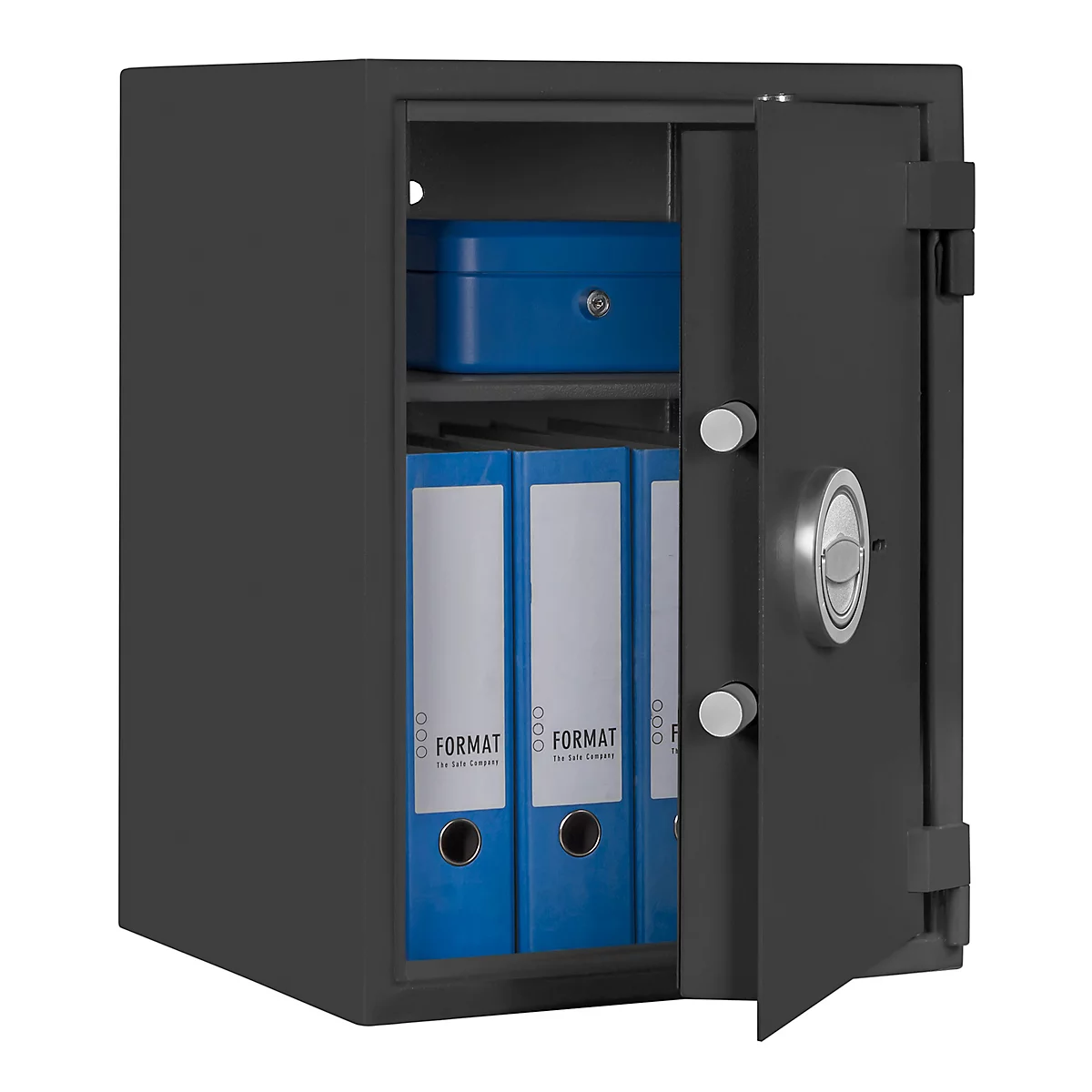Safe MT 3, veiligheidsniveau S 1 volgens EN 14450, 63 l/5-bestanden, dubbelbaardslot met 2 sleutels, 1 legbord, B 405 x D 385 x H 550 mm, grafietgrijs 