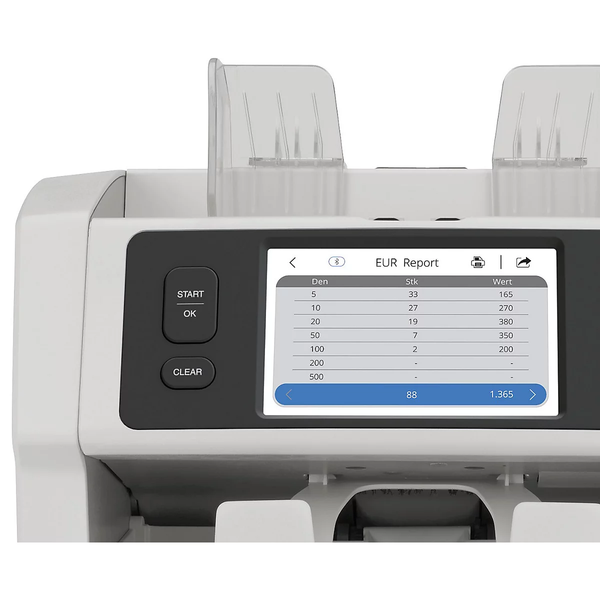 Safescan Banknotenwertzähler & -Sortierer 2985-SC, Doppel-CIS, bis 1200 Banknoten/Min., 64 Währungen, Bluetooth/App, B 271 x T 300 x H 293 mm, lichtgrau