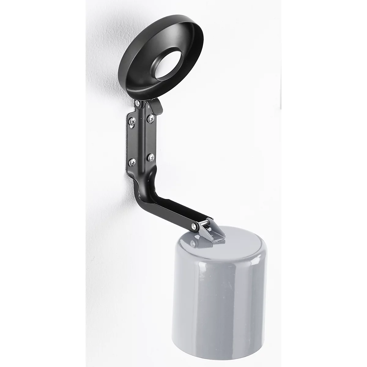 Black metal wall ashtray with grey container.