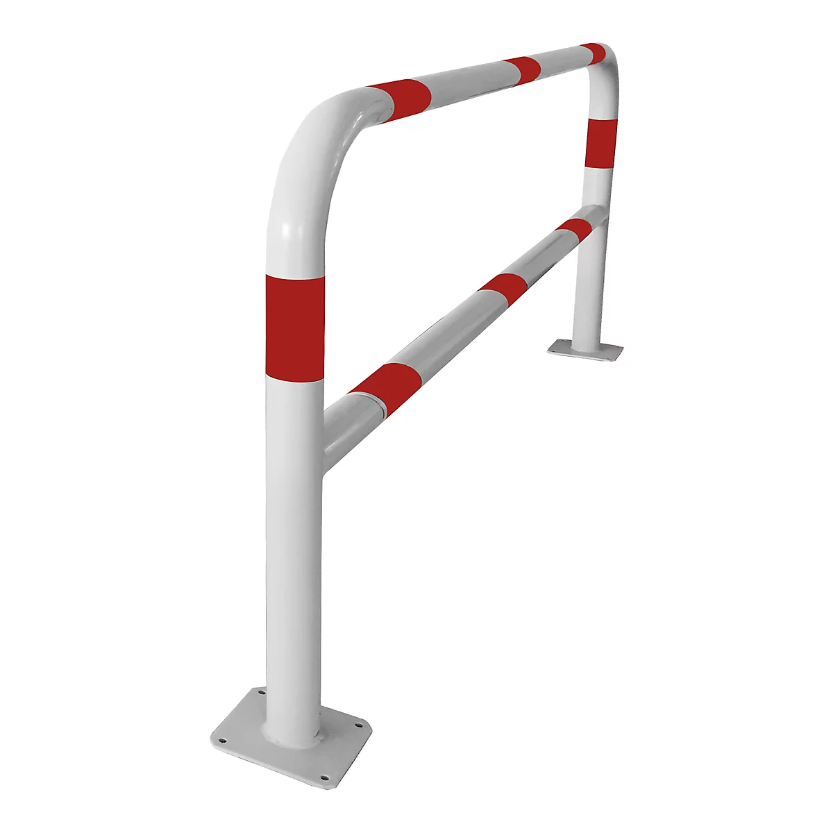 White protective barrier with red markings, against a white background.