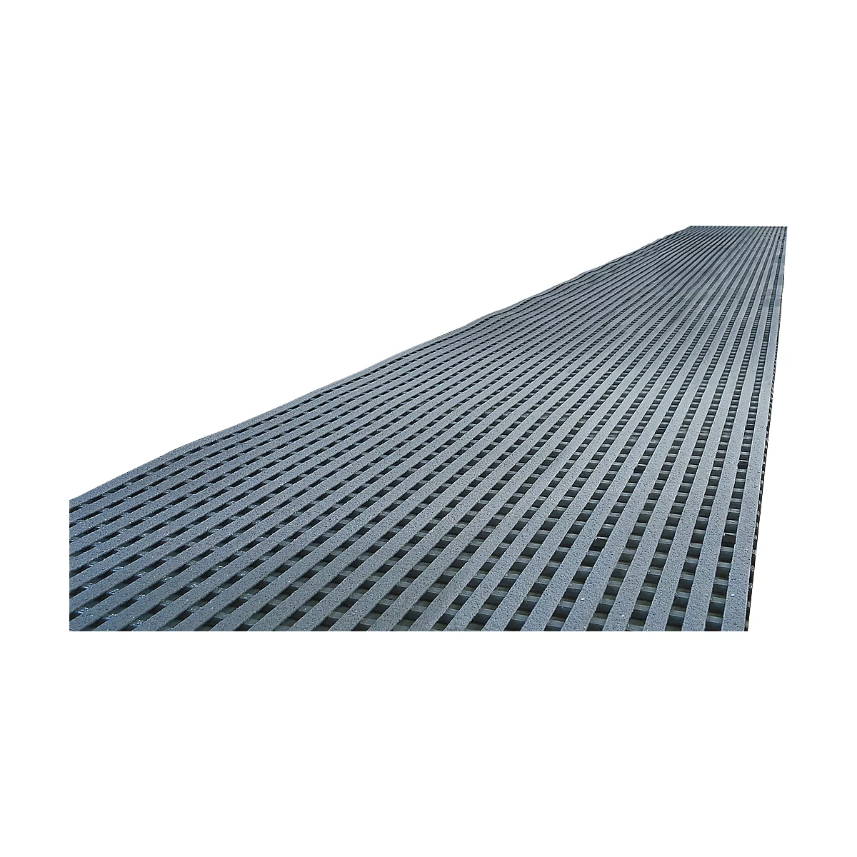 Gray grate. Grid pattern with parallel bars. Perspective view, from above.