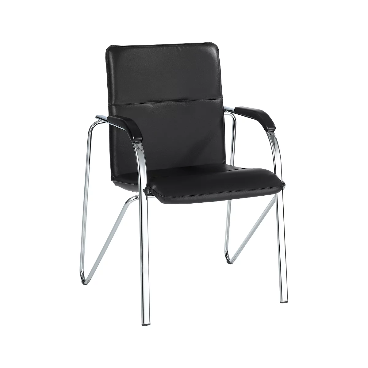 Black office chair with armrests and chrome frame.
