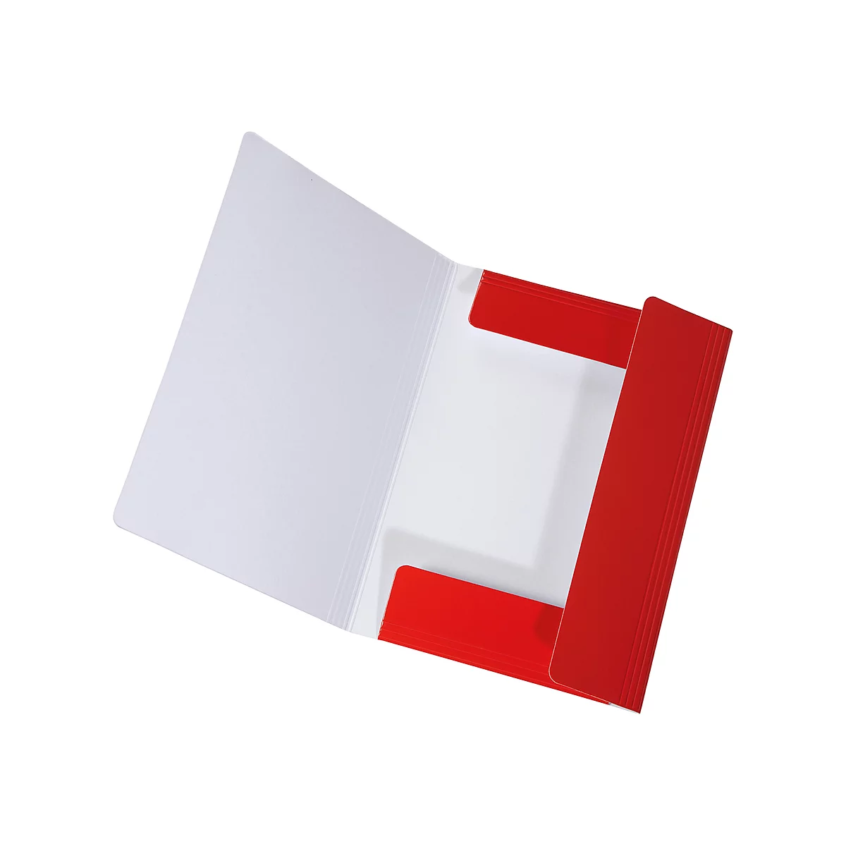 Geöffnete rote Dokumentenmappe, mit weißen Innenseiten.