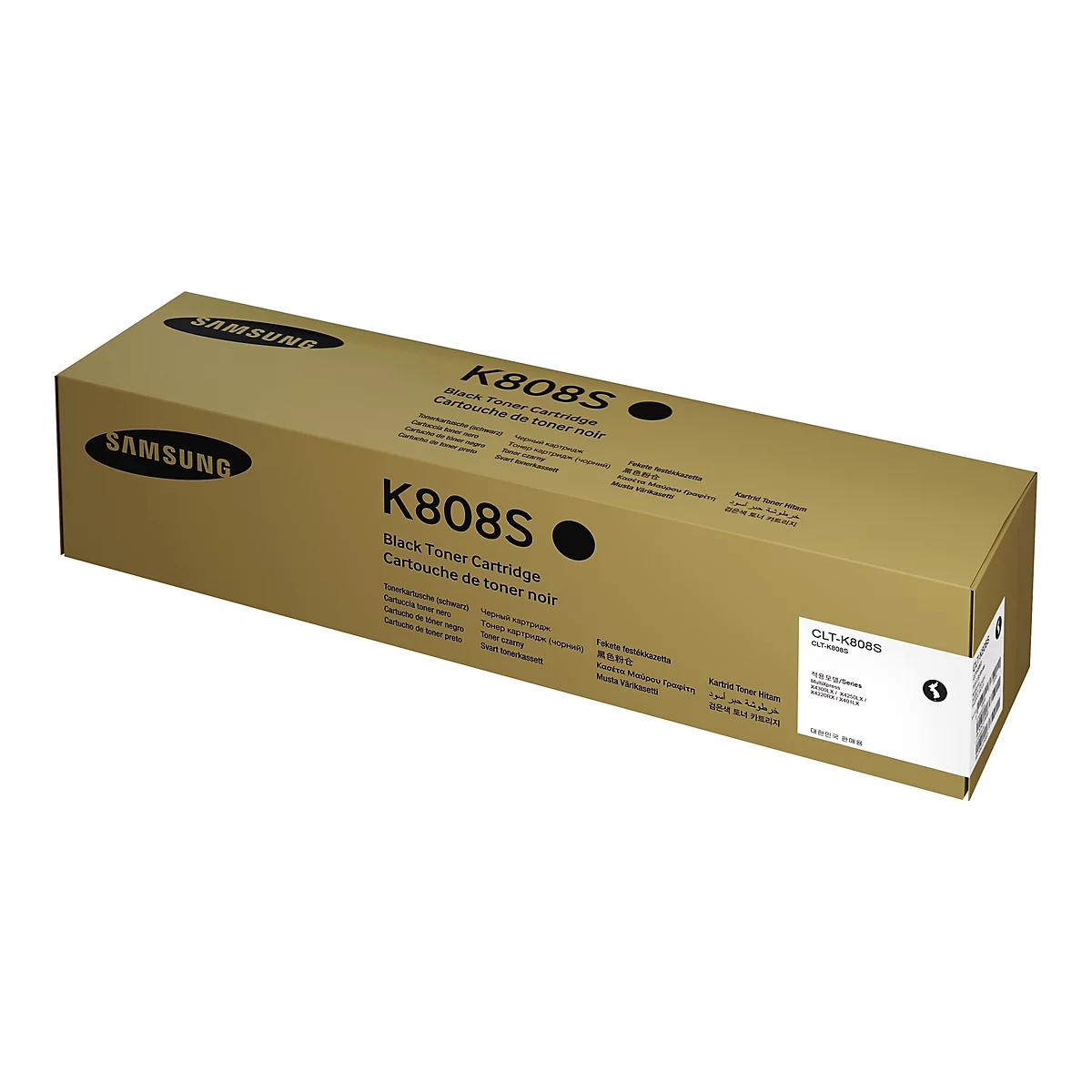 Eine braune Samsung-Tonerkartusche. Aufschrift: K808S, Black Toner Cartridge.