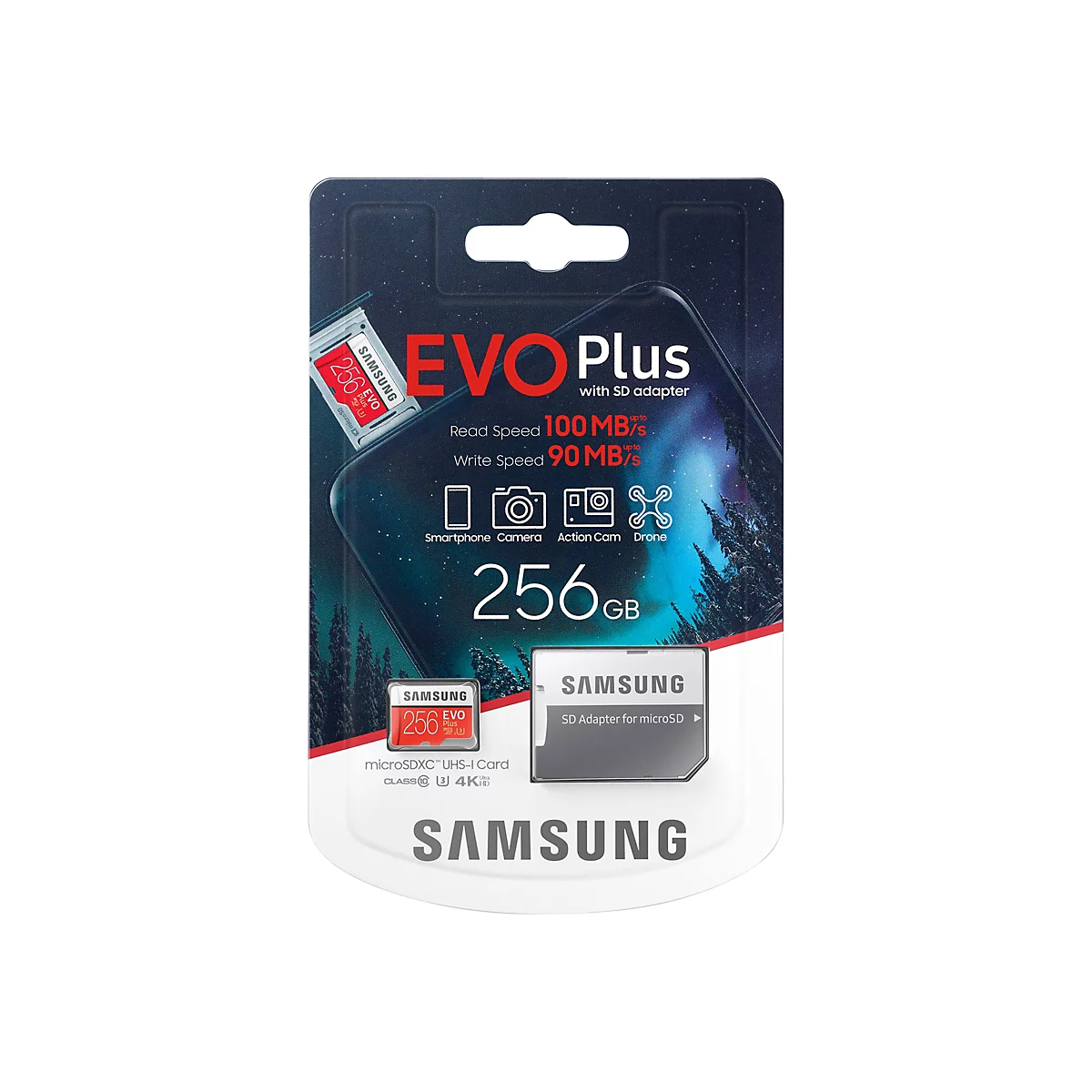 Samsung EVO Plus MB-MC256HA - Flash-Speicherkarte (microSDXC-an-SD-Adapter inbegriffen) - 256 GB - UHS-I U3 / Class10 - microSDXC UHS-I