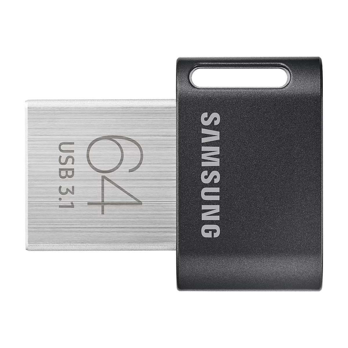 Schwarzer USB-Stick von Samsung, mit 64 GB SpeicherkapazitÃ¤t und USB 3.1 Anschluss.
