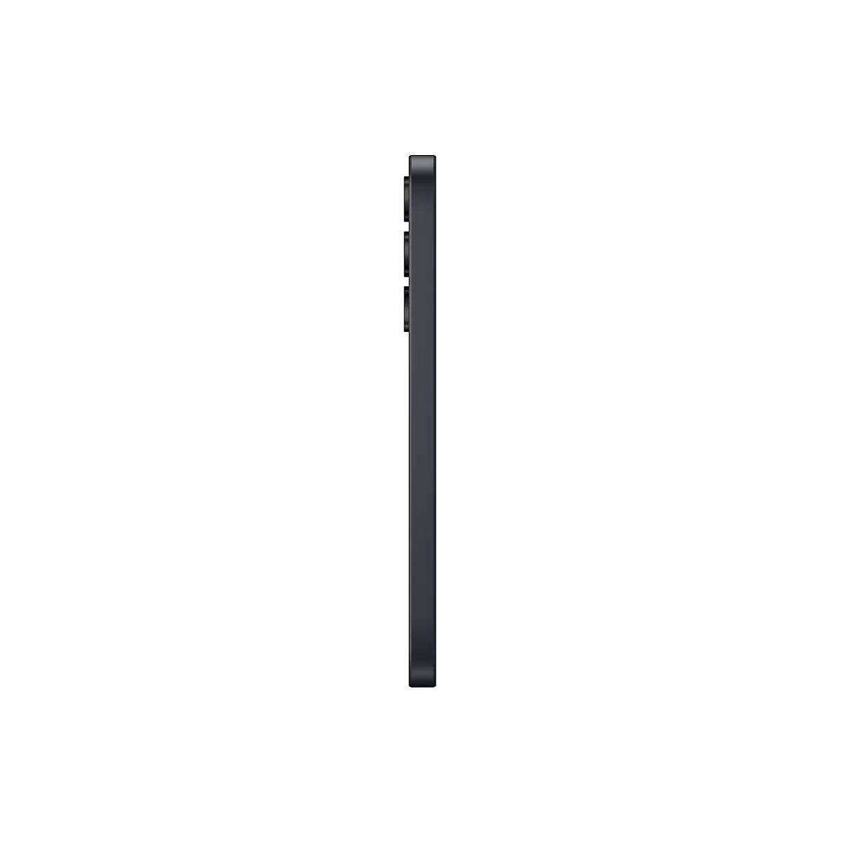 Dunkelgraues Smartphone von der Seite, auf weiÃŸem Hintergrund.