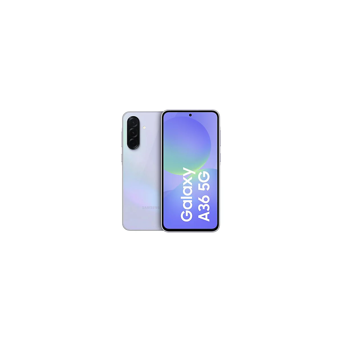 Ein Smartphone in Weiß. Auf dem Display ist der Schriftzug Galaxy A36 5G zu sehen.