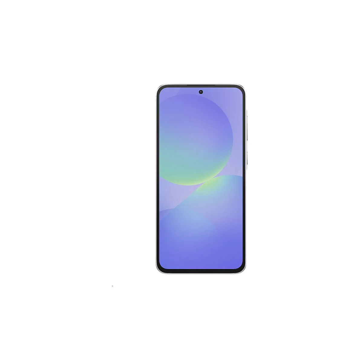 Smartphone mit schwarzem Rand und Display mit blau-grünem Farbverlauf, vor weißem Hintergrund.