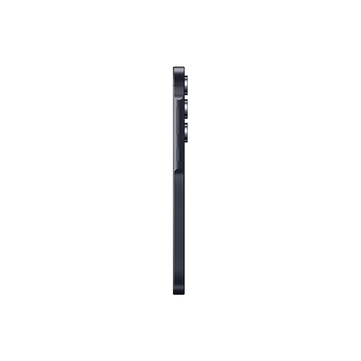 Dunkelgraues Smartphone von der Seite mit Kameraobjektiven. Auf hellem Hintergrund.