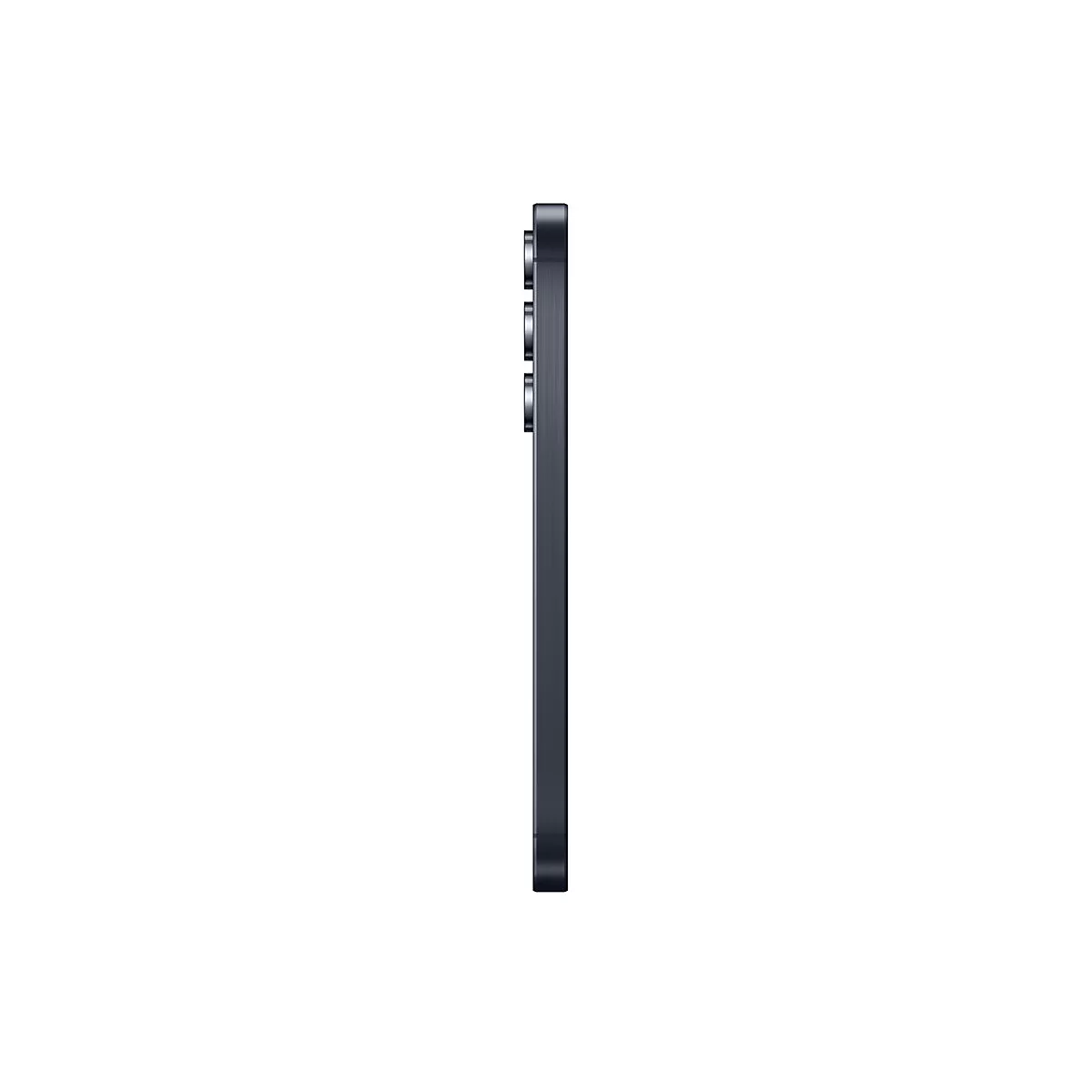 Dunkelgraues Smartphone-Profil; drei Linsen links, schlankes Design.