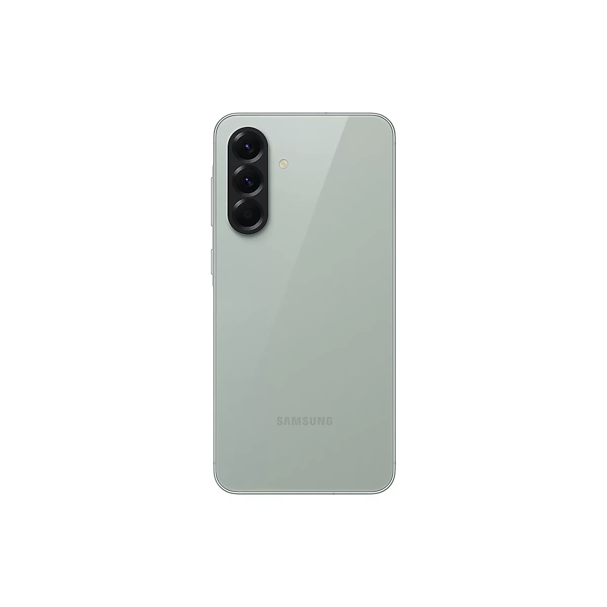 Rückseite eines hellgrünen Smartphones mit Kameraanordnung und Logo.