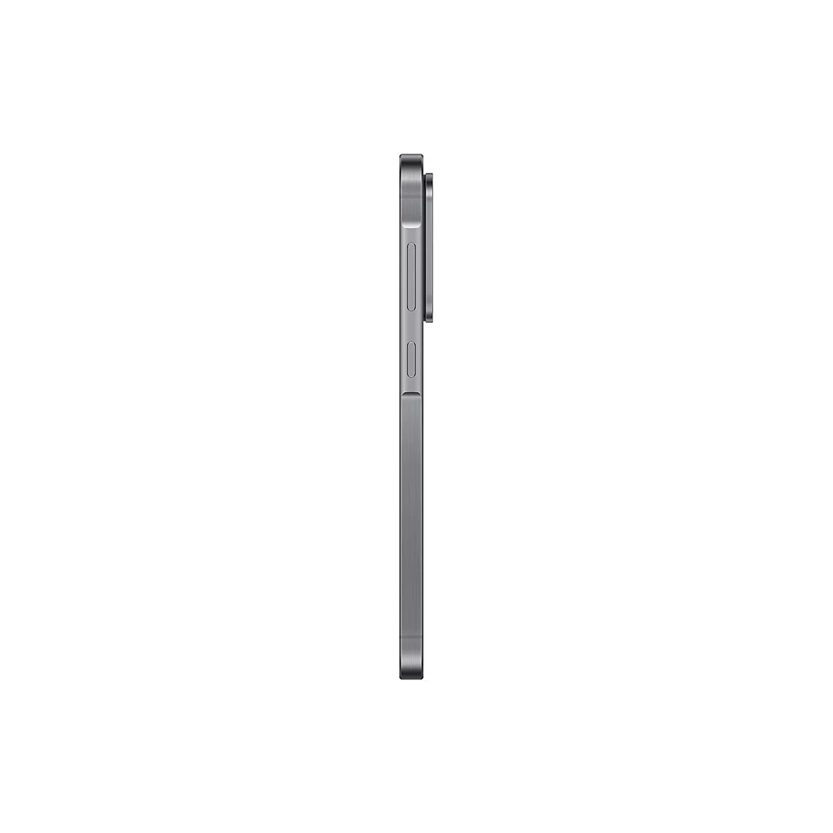 Graues Smartphone in Seitenansicht mit hervorstehender Kamera.