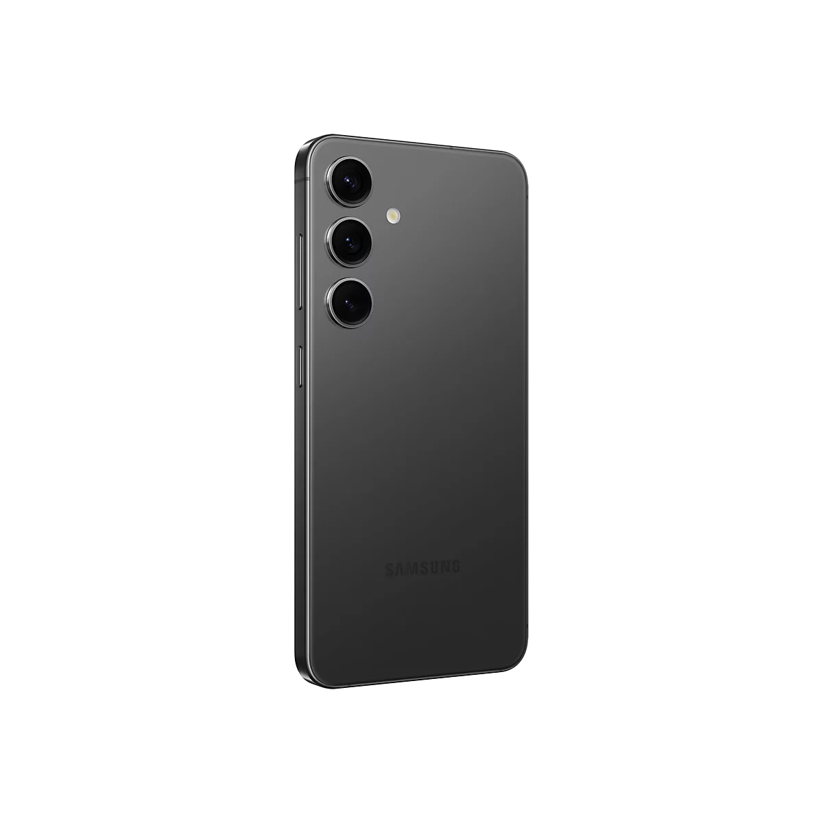 Graues Smartphone, schrÃ¤g von hinten fotografiert. Drei Objektive oben links, darunter Logo.