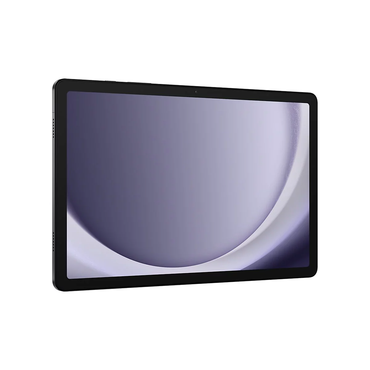 Ein schwarzes Tablet mit abgerundeten Ecken und einem Display mit einem lila Farbverlauf.