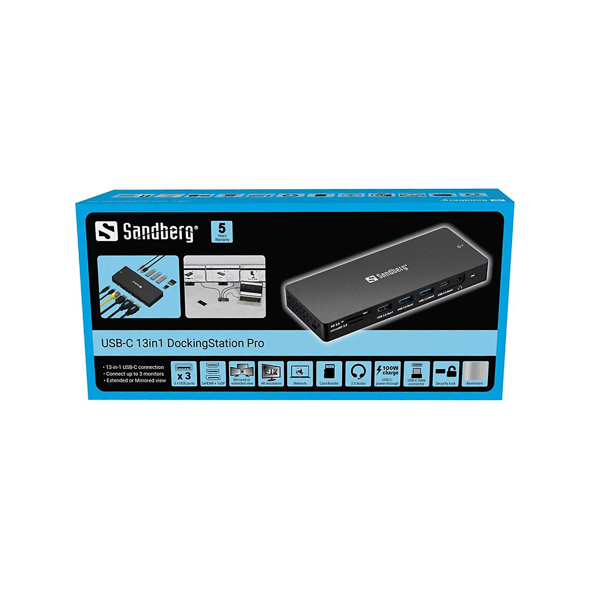 Sandberg 13-in-1 Pro - Dockingstation - USB-C - DP, 2 x HDMI - 1GbE