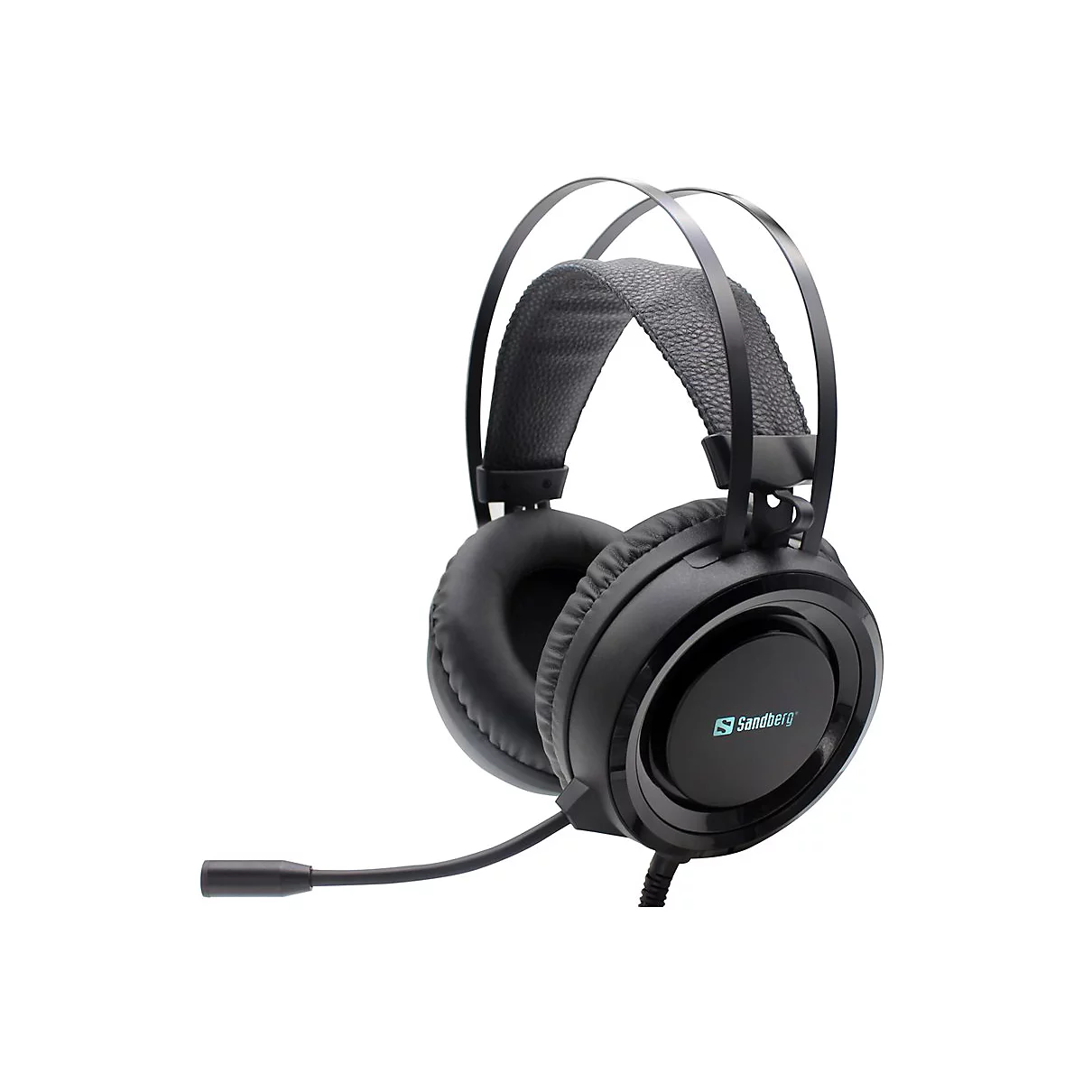 Schwarzes Gaming-Headset mit Mikrofon und weiÃŸem Hintergrund.
