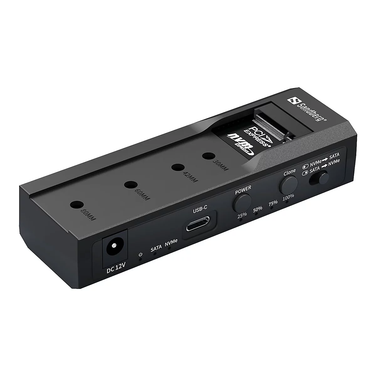 Sandberg - HDD / SSD Dockingstation - Klonfunktion mit Offline Clone Schächte: 2 - 2,5' / 3,5' gemeinsam genutzt (6,4 cm/8,9 cm gemeinsam genutzt) - M.2 NVMe Card / SATA 6Gb/s - USB-C 3.2 (Gen 2)
