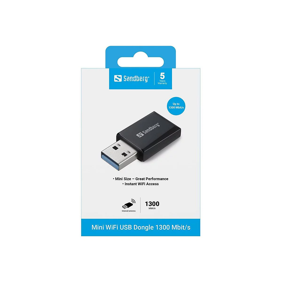 Sandberg Mini USB-WLAN-Adapter in Originalverpackung auf weißem Hintergrund.
