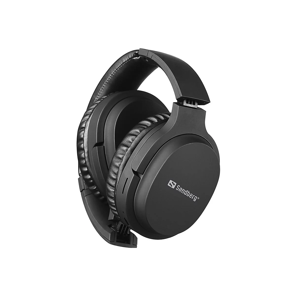 Schwarzer Over-Ear-Kopfhörer von Sandberg mit gepolsterten Ohrmuscheln und Markenlogo.