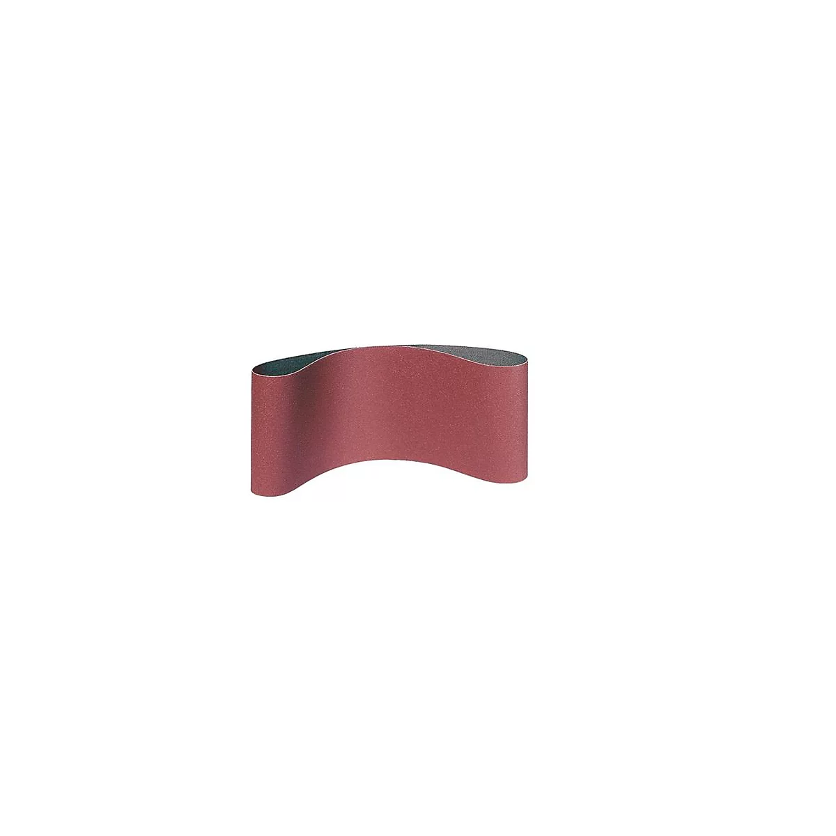 A burgundy sanding belt with a slightly curved shape. The top is gray and the inside is dark green.
