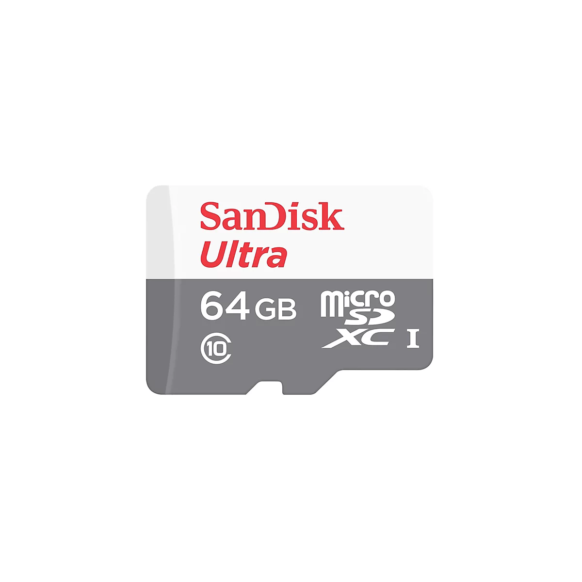 Gros plan d'une carte microSD SanDisk Ultra de 64 Go.