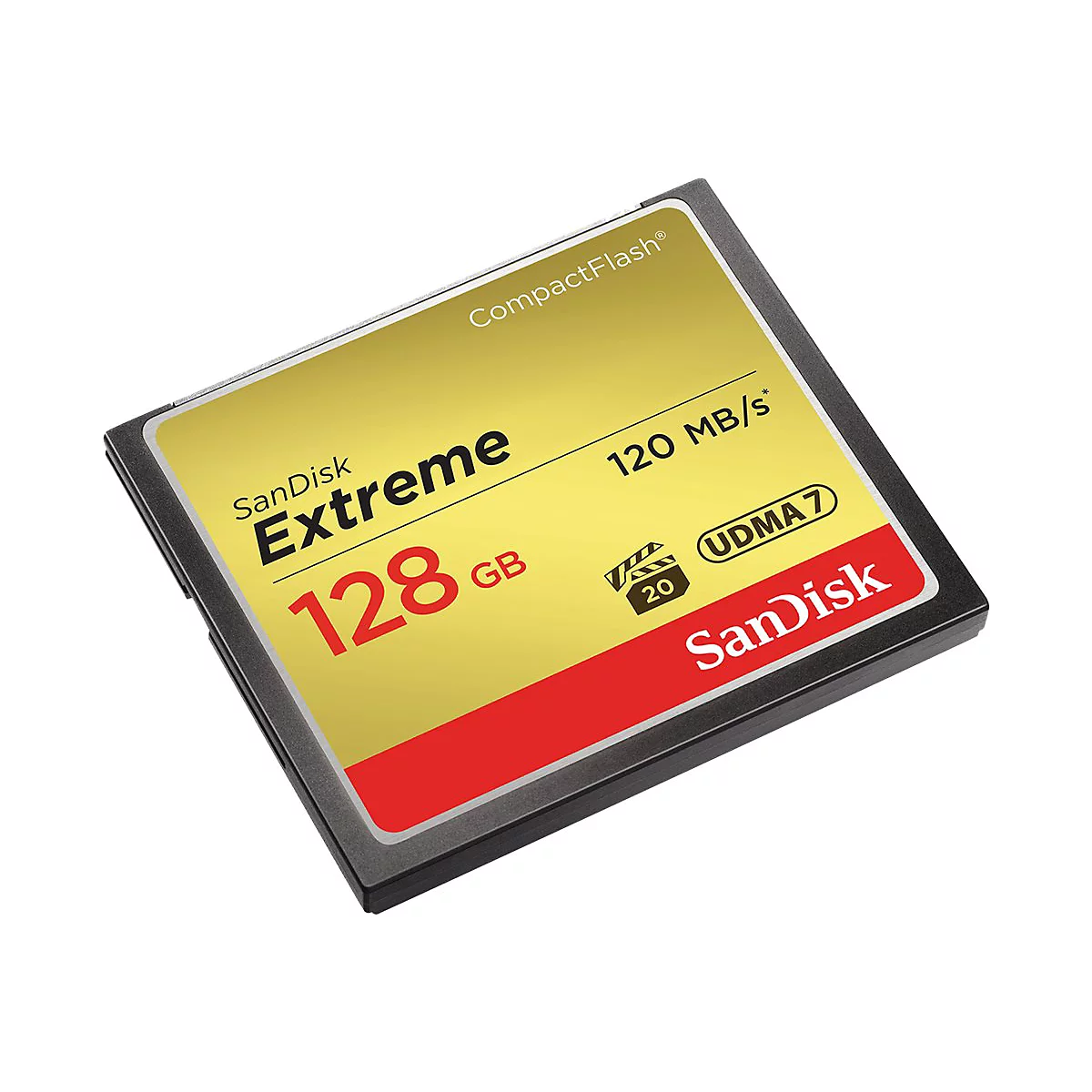 Carte CompactFlash SanDisk, jaune et noir, 128 Go, Extreme, 120 Mo/s.