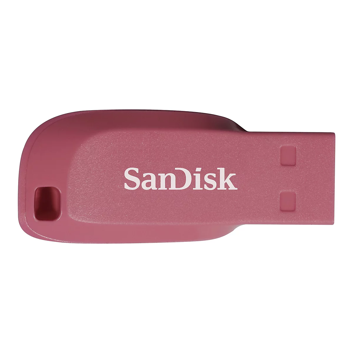 Ein rosafarbener USB-Stick von SanDisk, auf weißem Hintergrund.