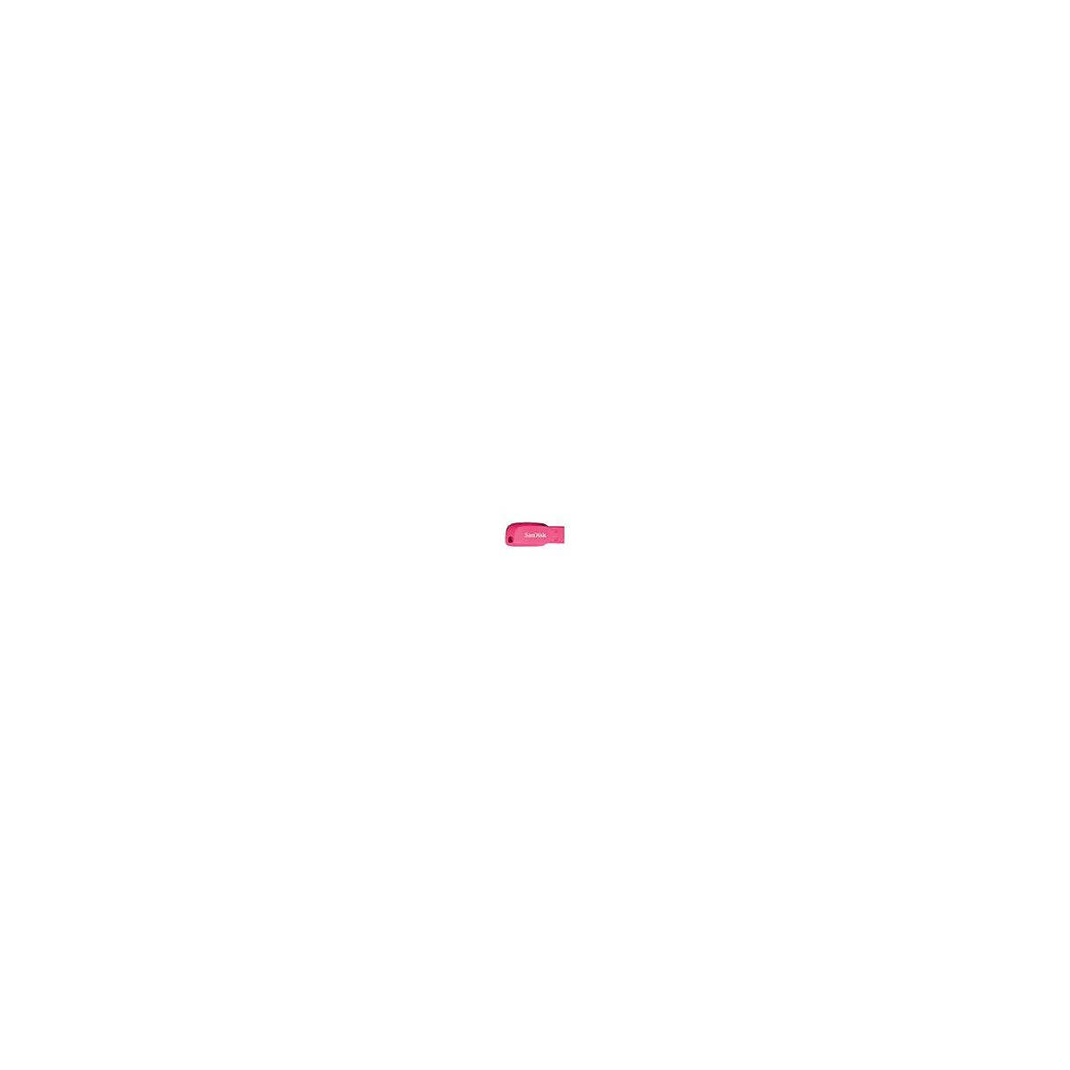 Ein pinkfarbener USB-Stick mit dem Schriftzug Sandisk.