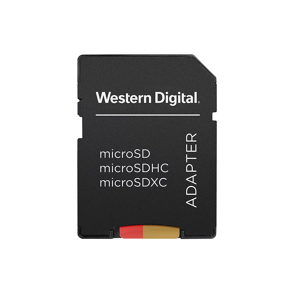 Schwarzer SD-Karten-Adapter von Western Digital, Beschriftung: microSD, microSDHC, microSDXC.