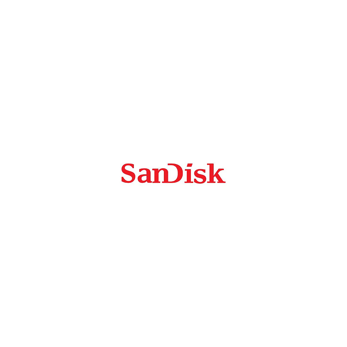 Roter SanDisk-Schriftzug auf weißem Hintergrund.