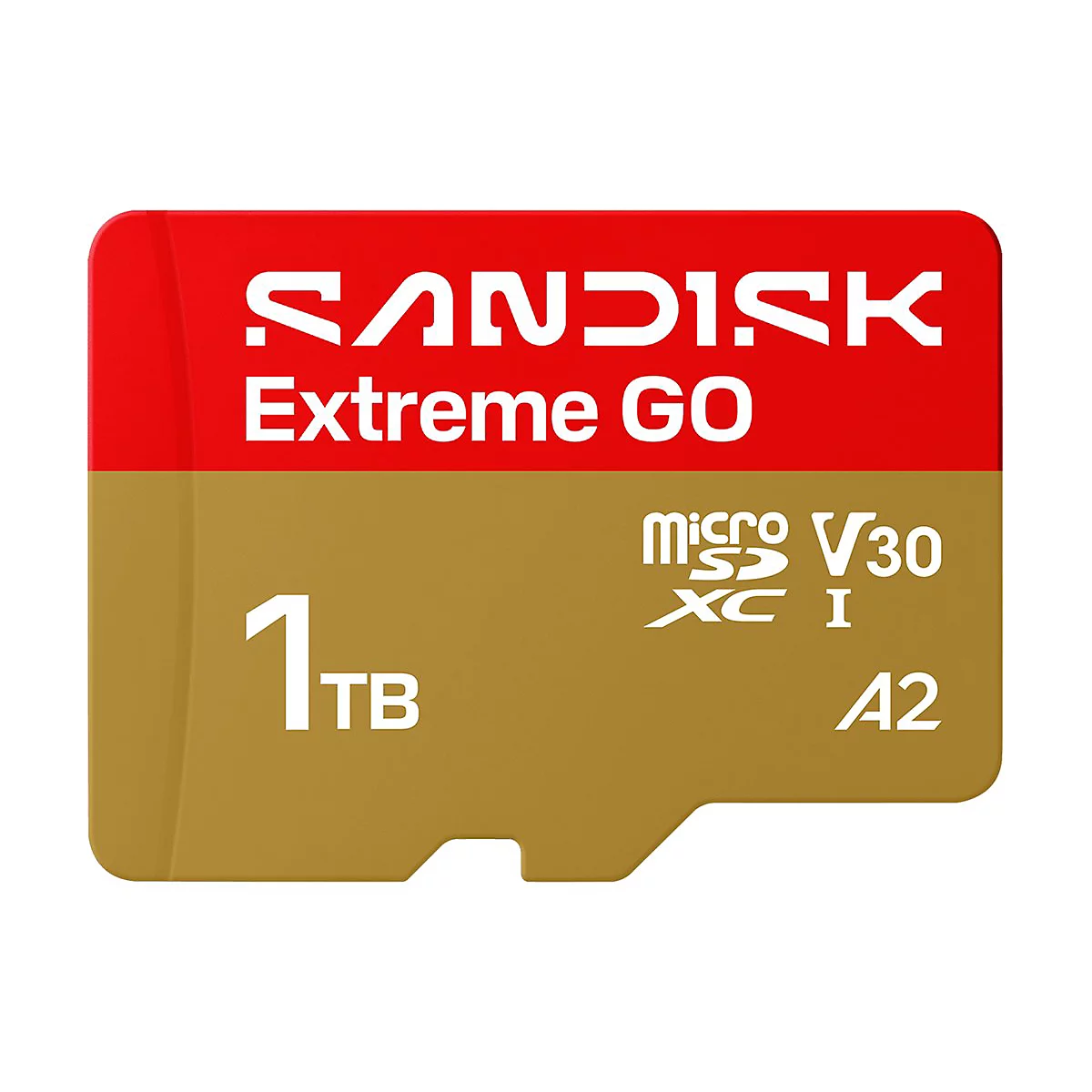 Sandisk Extreme GO Micro SD Karte, rot-gold, 1 TB Kapazität.